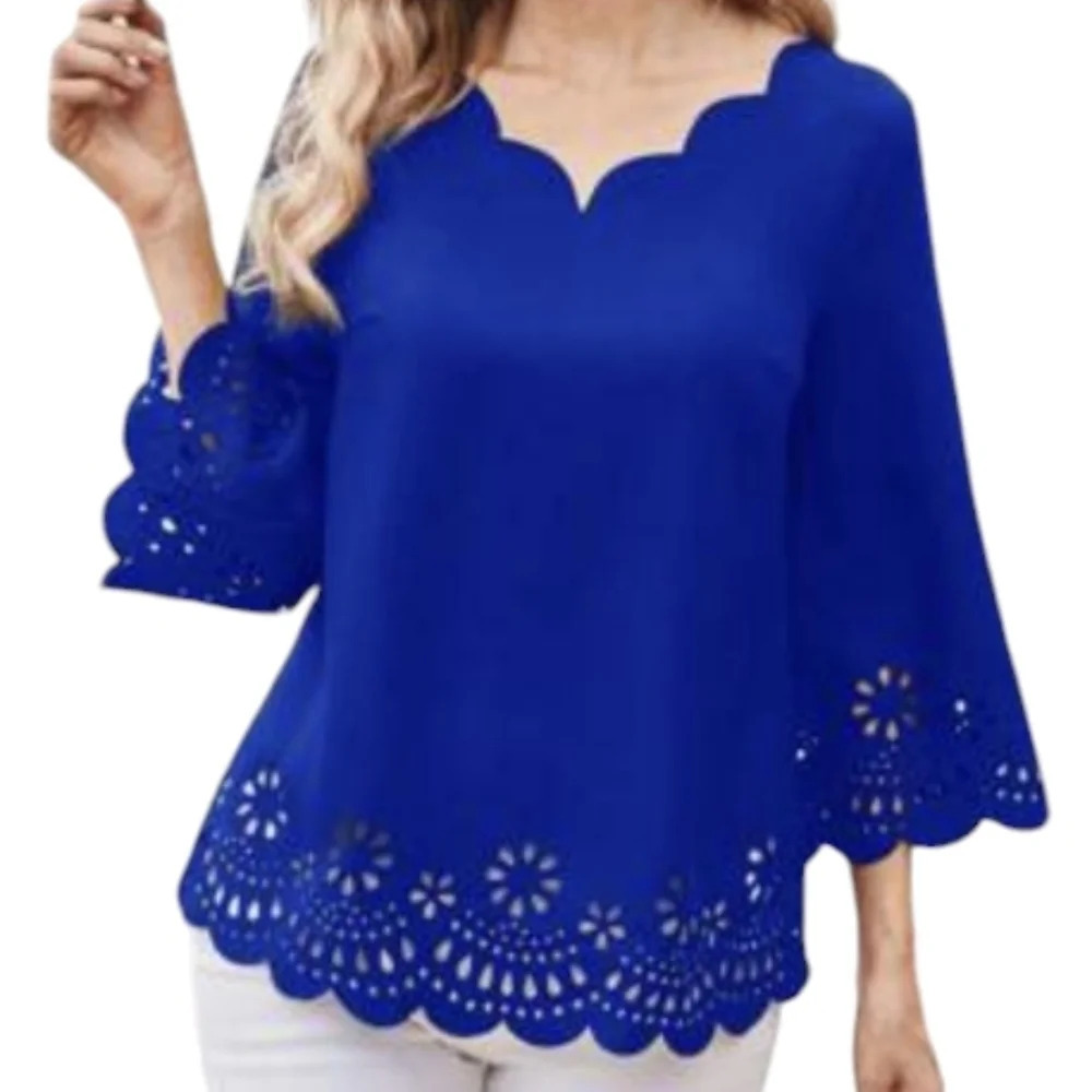 NWT Emery Rose Women's Scalloped Blouse Top XL
